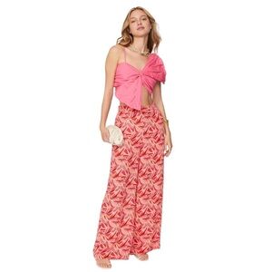 ASHLEY PARK Floral Trousers in Pink Womens Size 8 Wide Leg Tropical Pants